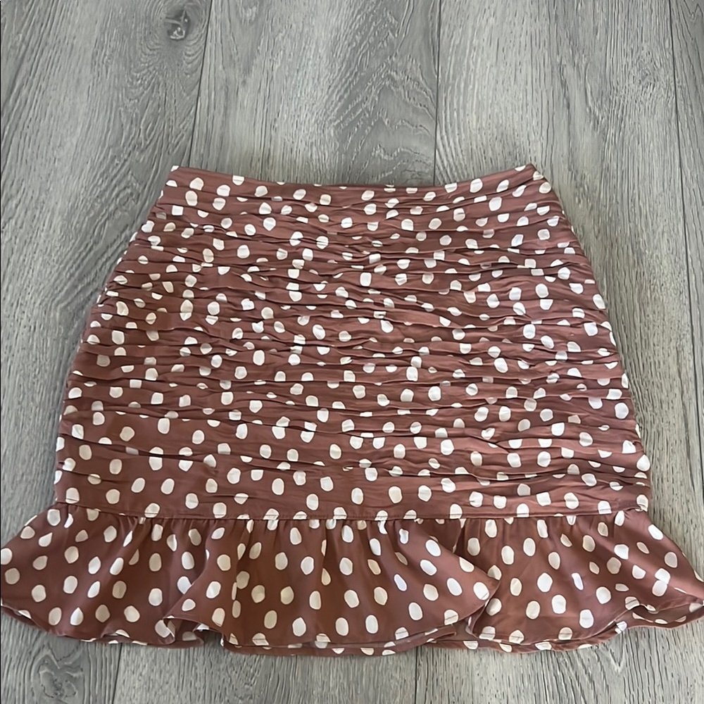 Polka Dot Ruffled Mini Skirt in Dusty Rose